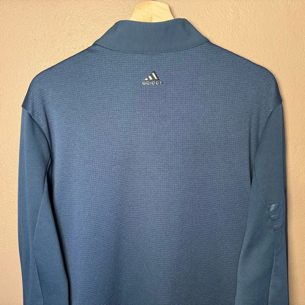 Adidas Golf Mens Climastorm Hybrid Heathered Zip Up Jacket Mineral Blue Sz Large